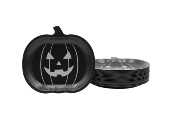 Halloween Pumpkin and Themed Disposable Plates – Glow-in-the-Dark, Skull, Witch Hat, Cat Face, Metallic, Pastel, Glitter, Neon & Transparent Party Tableware