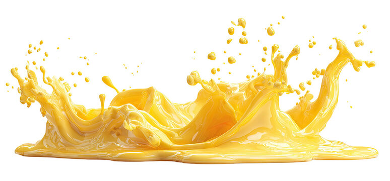 A vibrant yellow liquid splash against a black background