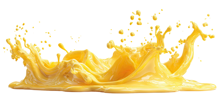 A vibrant yellow liquid splash against a black background