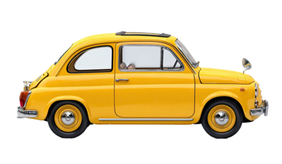 Side view of a bright yellow vintage car