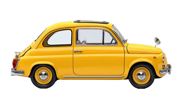 Side view of a bright yellow vintage car