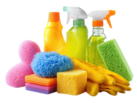 Colorful cleaning supplies