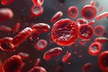 Fototapeta premium Microscopic view of human erythrocytes and leukocytes in blood sample