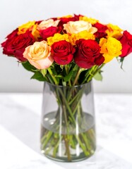 Fototapeta premium Colorful rose bouquet in vase
