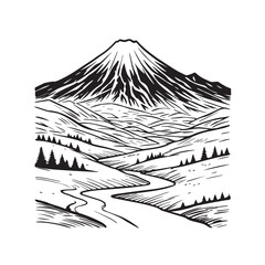 Black and White Mountain Illustration Image in Minimalist Line Art Style, Clean and Elegant Design