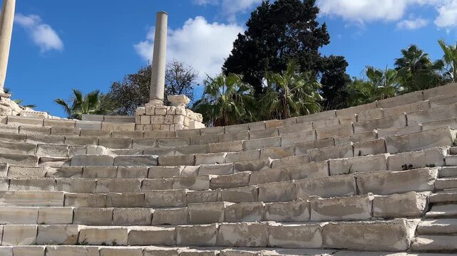 Ruins of Roman theatre with stone seating and columns at Kom El-Dikka in Alexandria