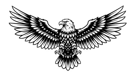 Obraz premium Majestic Bald Eagle with Spread Wings Illustration, Vintage Black and White Design for American Patriotism, Strength, and Freedom Concepts