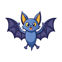 Cute Cartoon bat flying near moon vector illustration
