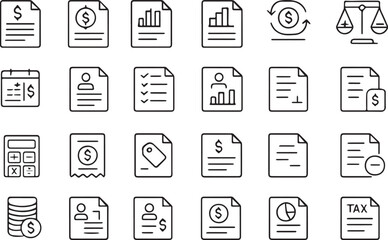Financial Icons Set Documents Charts and Accounting Symbols