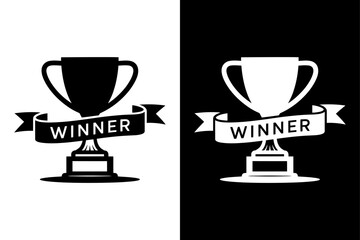 Winner Trophy Silhouette. First Place Cup Icon Black White Editable Stroke