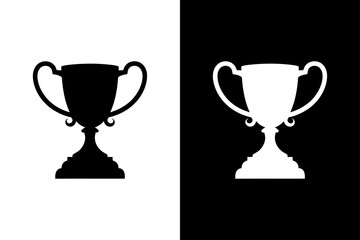 Trophy Cup Silhouette Icon. Black and White Award Prize Vector Illustration