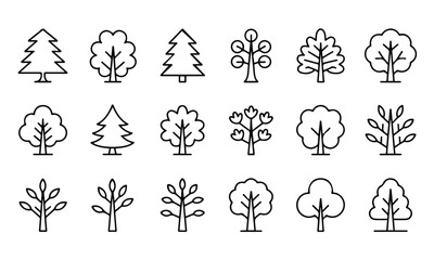 Hand-Drawn Tree Outline Vector Icons for Minimalist and Nature-Inspired Projects. Minimal design, Clean vector Outline, Thin stroke, Modern design.