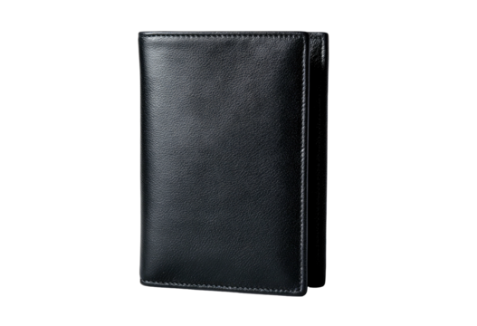 A black leather tri-fold wallet