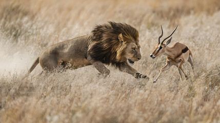 Majestic lion capturing a swift gazelle with its formidable strength (1)