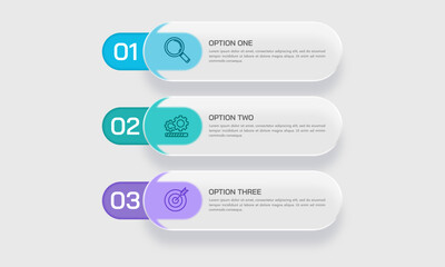 Modern 3 Steps Glassmorphism Infographic Template for Business Presentation and Workflow Layout. Vector illustration.
