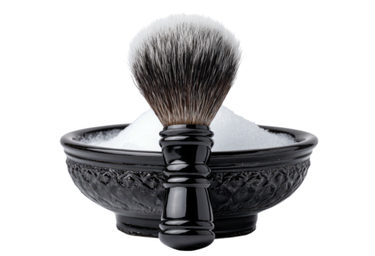 Black ceramic shaving bowl with badger brush
