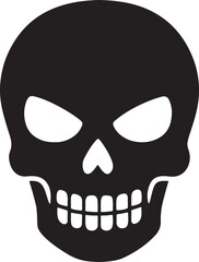 Skeleton face with teeth silhouette icon, spooky skull design for Halloween, horror, anatomy, and decoration.