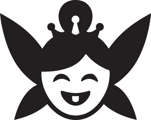 Tooth fairy face silhouette icon, magical character design for dental care, children, fantasy, and folklore.