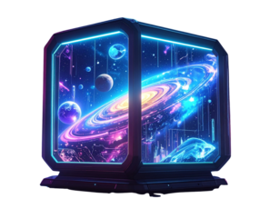  Sci-Fi Fantasy Holographic Display Device with Floating Neon Effects