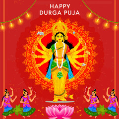 Durga Puja Illustration and greeting card. 