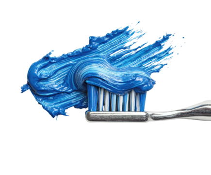 Blue toothpaste on a toothbrush