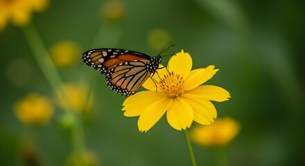 Naklejka premium Monarch butterfly on yellow flower