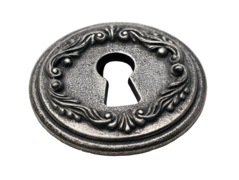Ornate keyhole plate on a black background