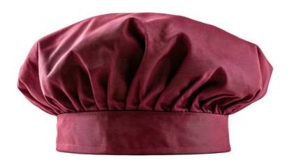 Burgundy chef's hat against a black background