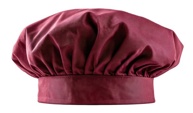 Burgundy chef's hat against a black background
