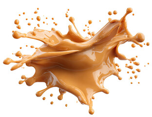 Caramel liquid splash on black background