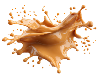 Caramel liquid splash on black background