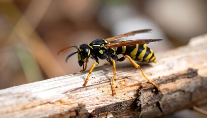 Close-up of a wasp on a branch