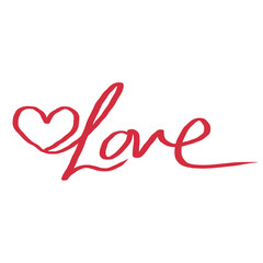 Hand Drawn Red Love Lettering with Heart Symbol Illustration