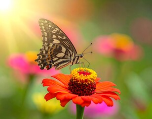 Butterfly on a vibrant flower in a garden setting