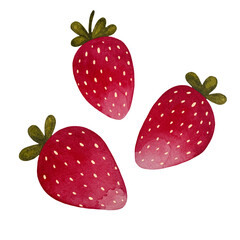 Watercolor strawberry. Ripe juicy pink strawberry isolated on white background.