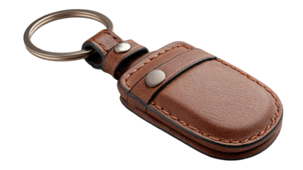 Leather key holder with metal ring stylish handmade accessory for organizing keys practical everyday item isolated on white background