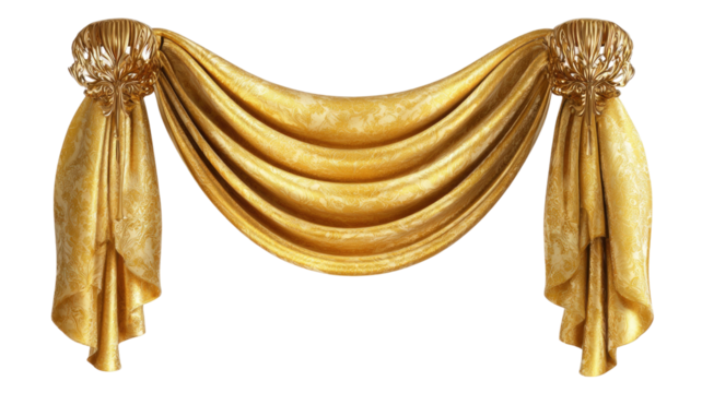 Golden curtain tieback with decorative rope tassel elegant interior accessory for drapery window decoration isolated on white background