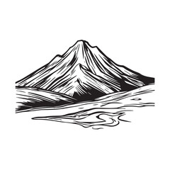 Black and White Mountain Illustration Image in Minimalist Line Art Style, Clean and Elegant Design
