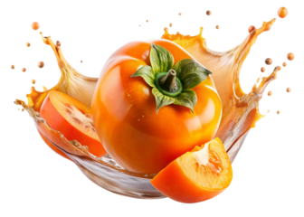 A splash of Persimmon juice in motion, vibrant isolated on white background