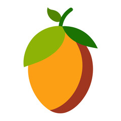 Stylized orange fruit with green leaves and stem