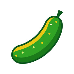 Stylized green cucumber with yellow stripe and white dots on transparent background