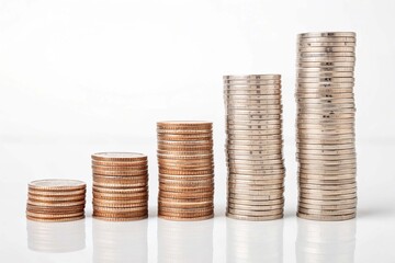 Coin stacks on white background
