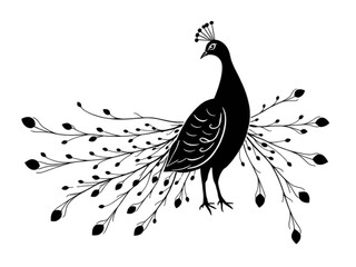 Stunning New Vector Silhouette of a Beautiful Peacock in a Modern Style, Designed with a Transparent Background for Elegant and Versatile Use.