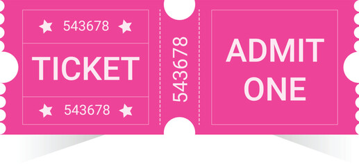Vintage old pink color ticket icon. Retro style ticket design template. Colorful ticket for cinema, movie, circus, carnival, film, festival, etc. Vector illustration isolated on white background