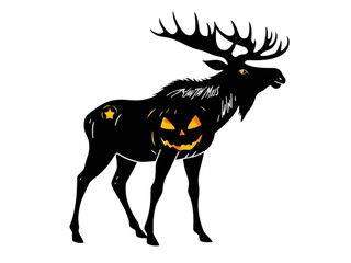 This Stunning New Silhouette Illustration is a Perfect Fusion of a Strong Elk and Classic Halloween Symbols like a Pumpkin, Ready for Your Dark-Themed Designs.