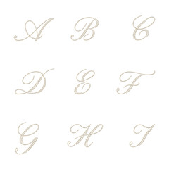 set of pearly calligraphic letters with shadow A to I