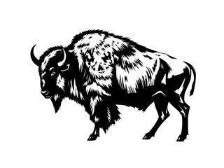 A Powerful New Vector Silhouette of an American Bison with an Angry Stance, Designed with a Transparent Background for Versatile Use.