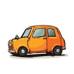 Obraz premium Cartoon Cute Orange Car Automobile Transportation Vehicle Illustration Art