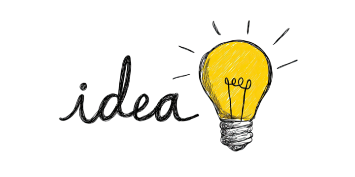 Hand-drawn lightbulb with word "idea