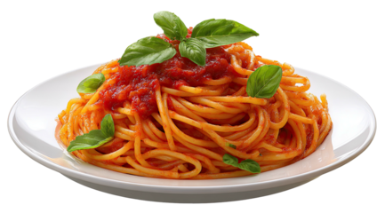 Plate of spaghetti with tomato sauce and basil (1)